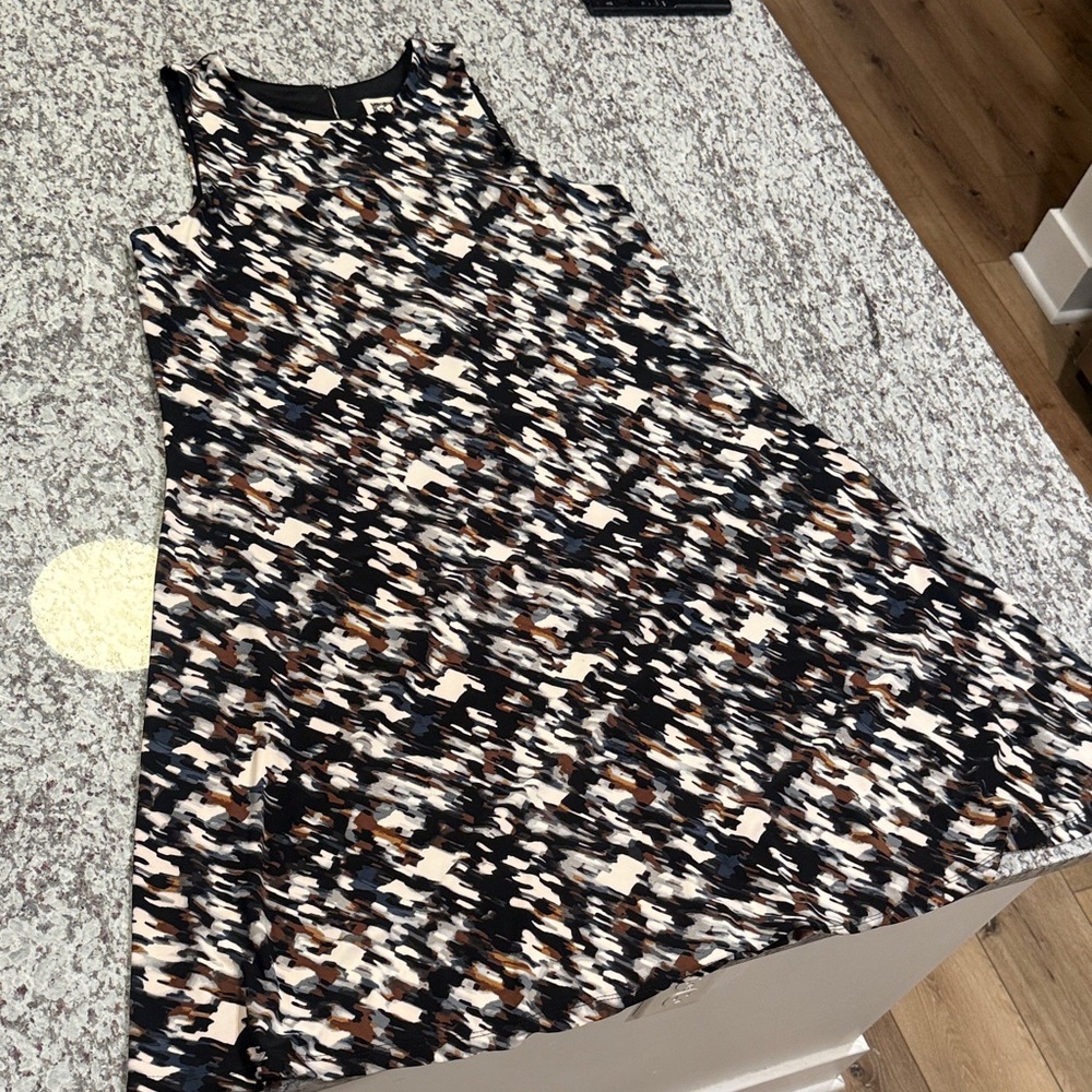 Anne Klein Black,Cream,Gray & Brown Patterned Mini Dress